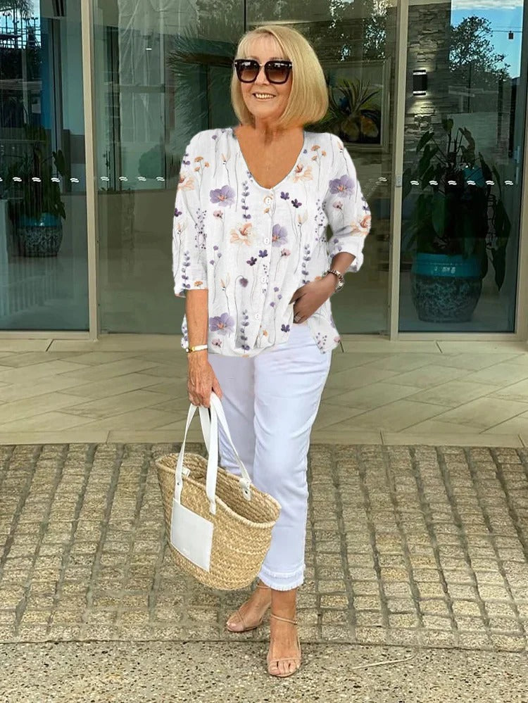 Bella | Cotton and Linen Floral Top