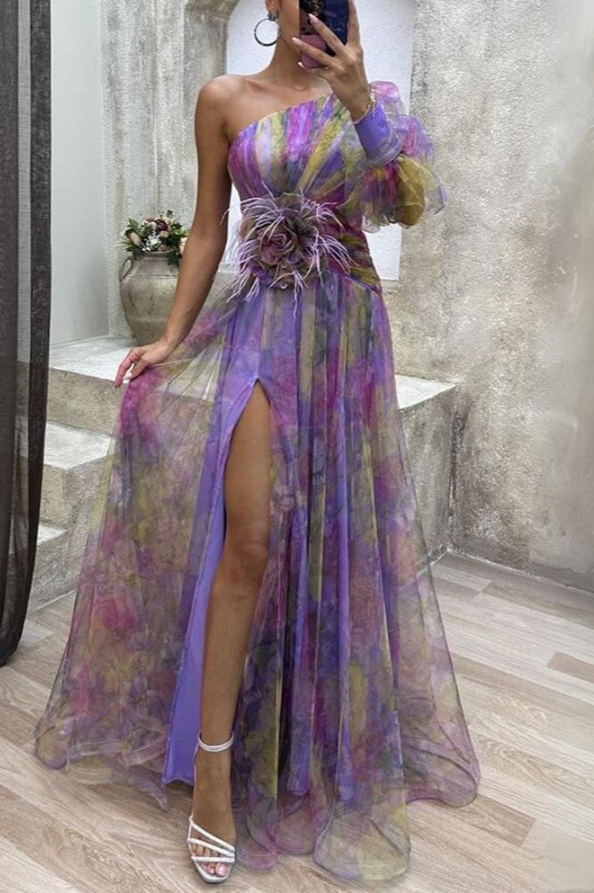 Kayla - Robe longue asymétrique à fleurs
