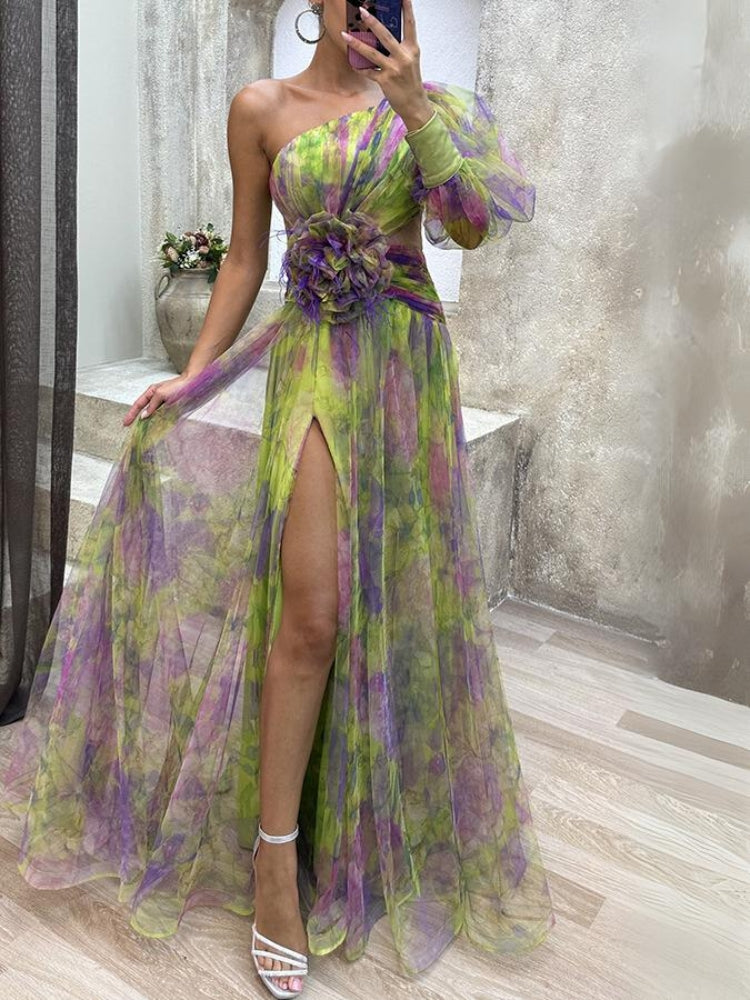 Kayla - Robe longue asymétrique à fleurs