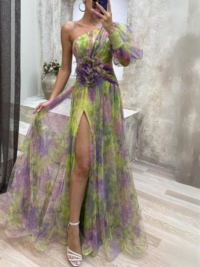 Kayla - Robe longue asymétrique à fleurs