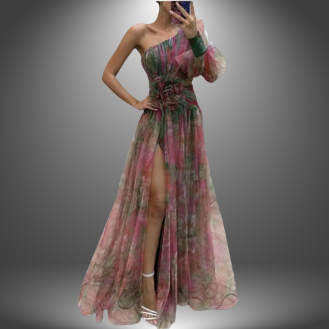 Addison | Maxi Dress with Flowers and One Shoulder