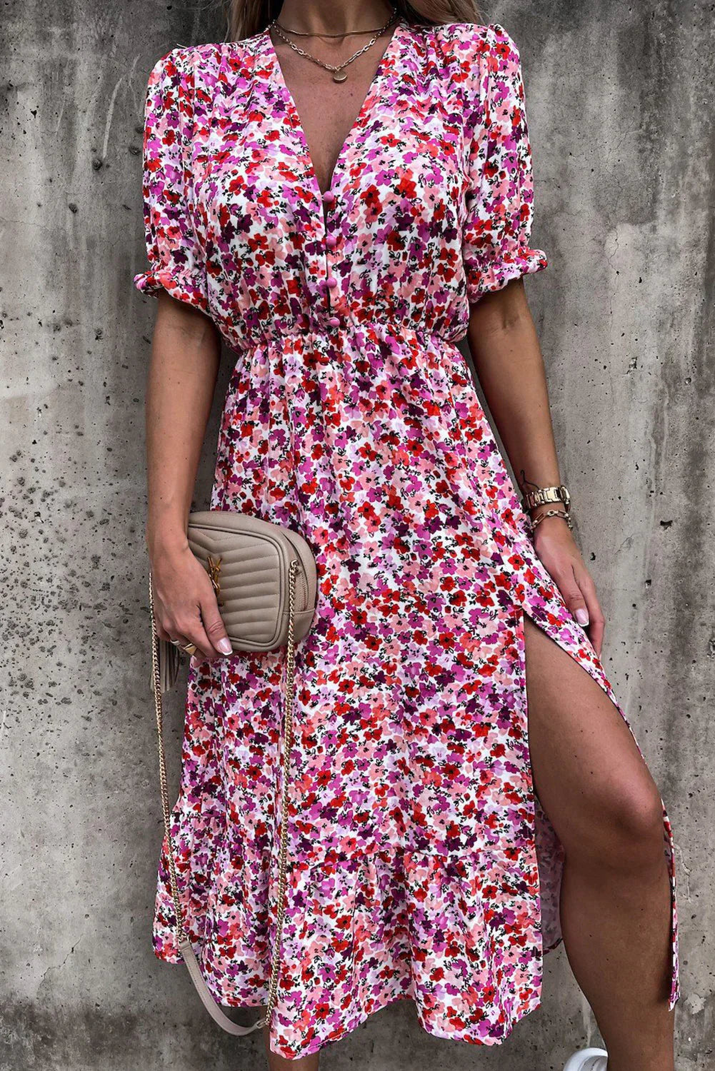 Rosea Floral Maxi Dress with V-Neck
