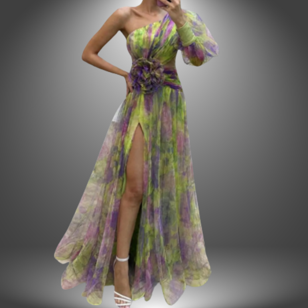 Addison | Maxi Dress with Flowers and One Shoulder