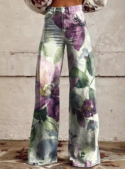 Marissa | Floral Art Wide-Leg Jeans