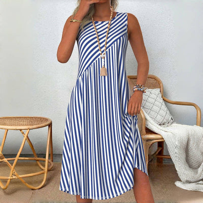 Emily | Summer Blue Striped Sleeveless Dress