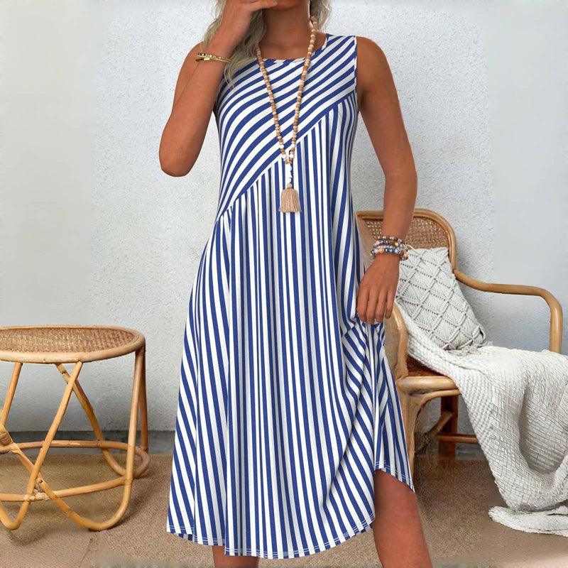 Emily | Summer Blue Striped Sleeveless Dress