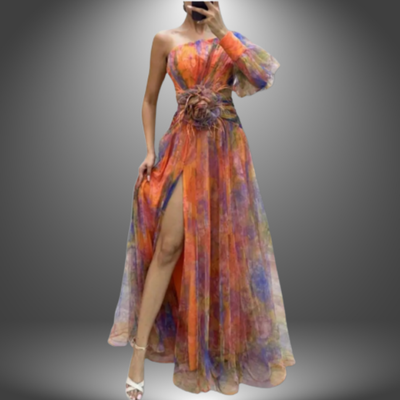Addison | Maxi Dress with Flowers and One Shoulder