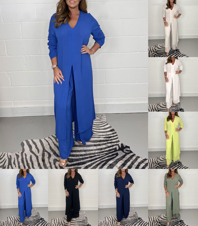 Carla™ | V-Neck Slit Casual Two-Piece Set