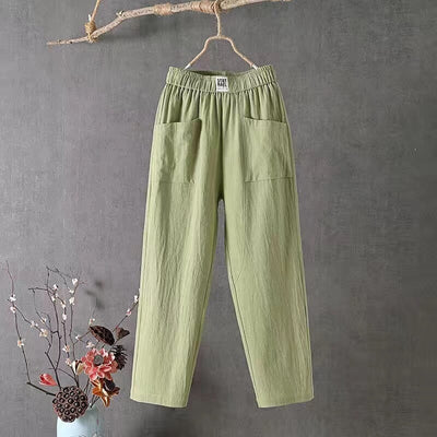 Casual ™-Cotton Linen Trousers with Elasticated Waist
