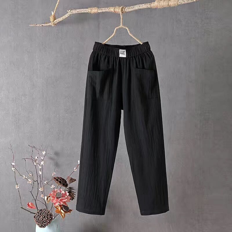 Casual ™-Cotton Linen Trousers with Elasticated Waist