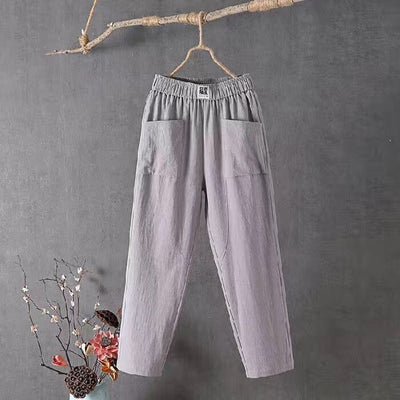 Casual ™-Cotton Linen Trousers with Elasticated Waist