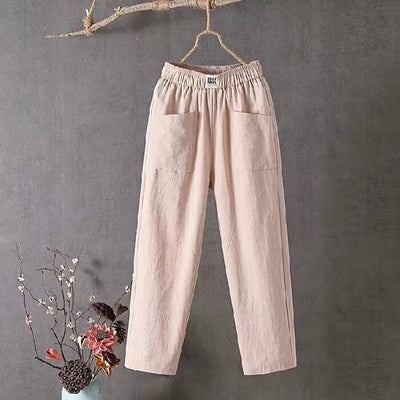 Casual ™-Cotton Linen Trousers with Elasticated Waist