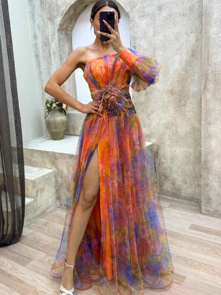 Rosea Asymmetric Bloom Maxi Dress