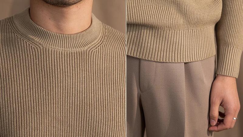 Ribbed O-neck Sweater Khaki - Sophie New York