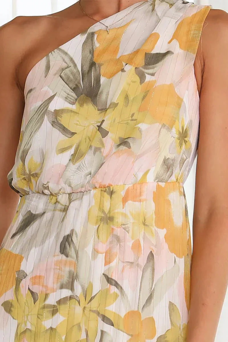 Rosea Dress with Off-the-Shoulder Design and Print