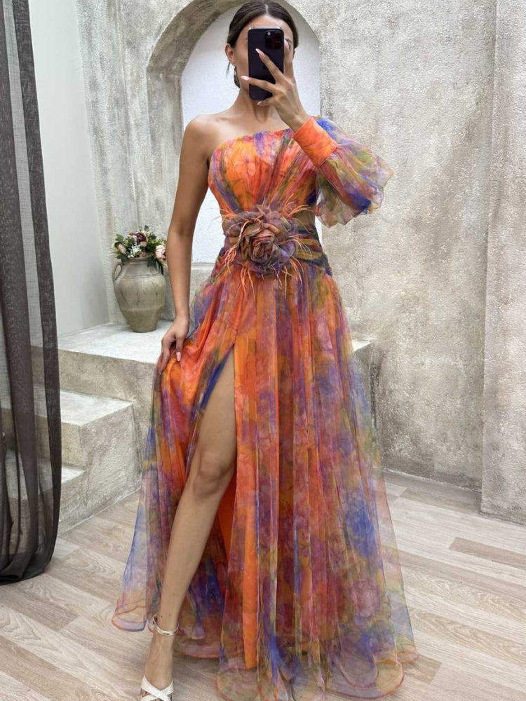 Kayla - Robe longue asymétrique à fleurs