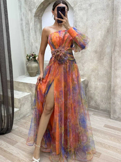 Rosea Asymmetric Bloom Maxi Dress