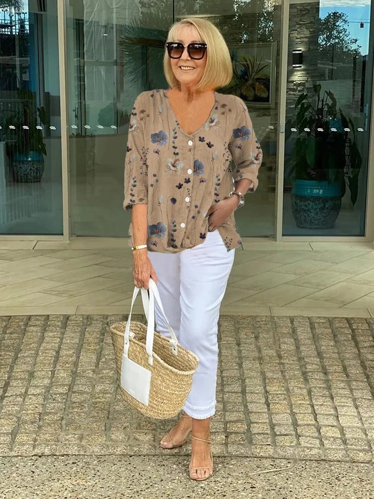 Bella | Cotton and Linen Floral Top