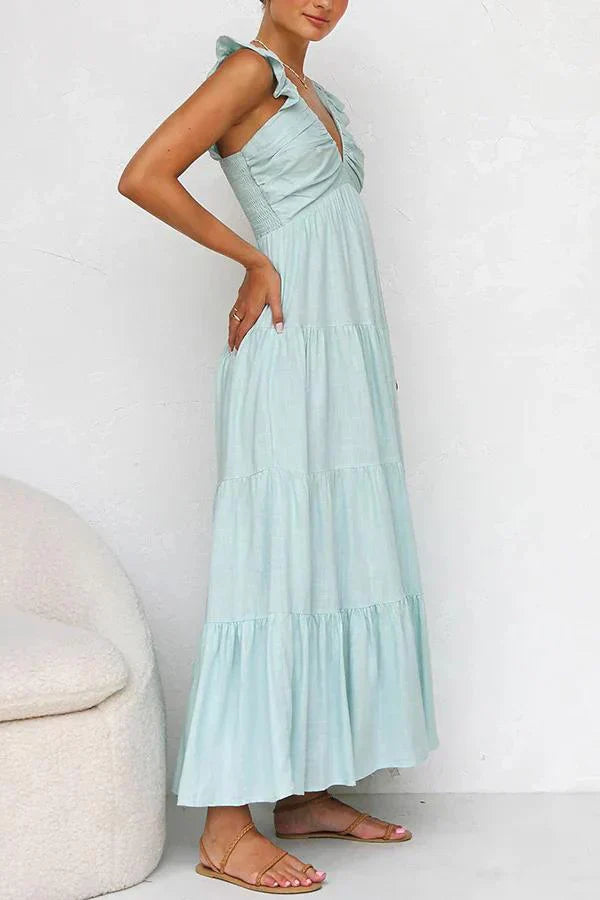 Rosea Elegant Maxi Dress with V-Neck