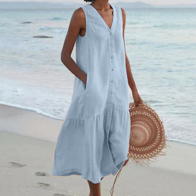 Maria | Stylish V-Neck Button-Down Summer Dress