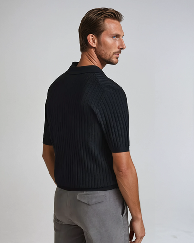 Crocheted Cardigan Polo Black - Sophie New York