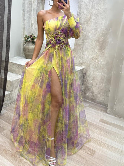 Kayla - Robe longue asymétrique à fleurs