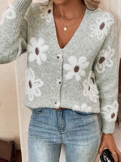Nina | Knitted Cardigan with Floral Pattern
