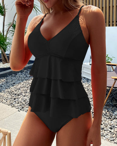 Lia - Solid Color Swimsuit with Stylish Ruffles