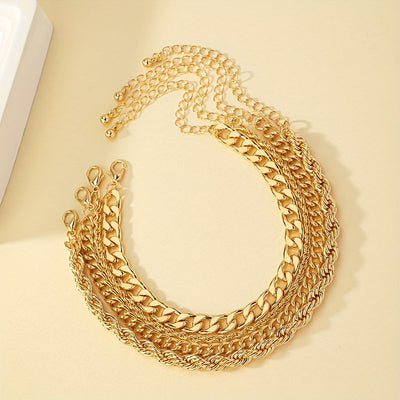 Vintage-inspired four-layer trendy chain bracelet