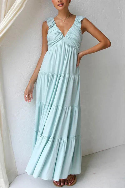 Rosea Elegant Maxi Dress with V-Neck