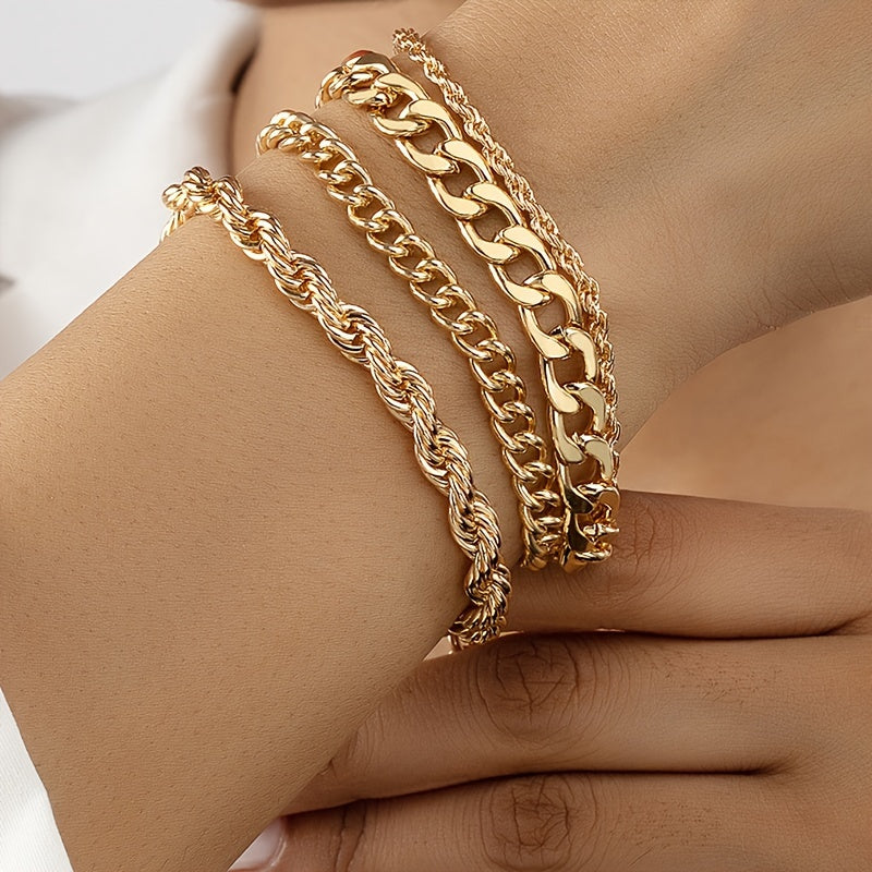 Vintage-inspired four-layer trendy chain bracelet