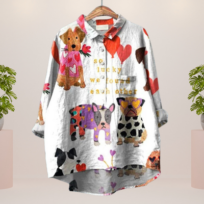 Freya™ | Playful shirt with dog motif and button closure