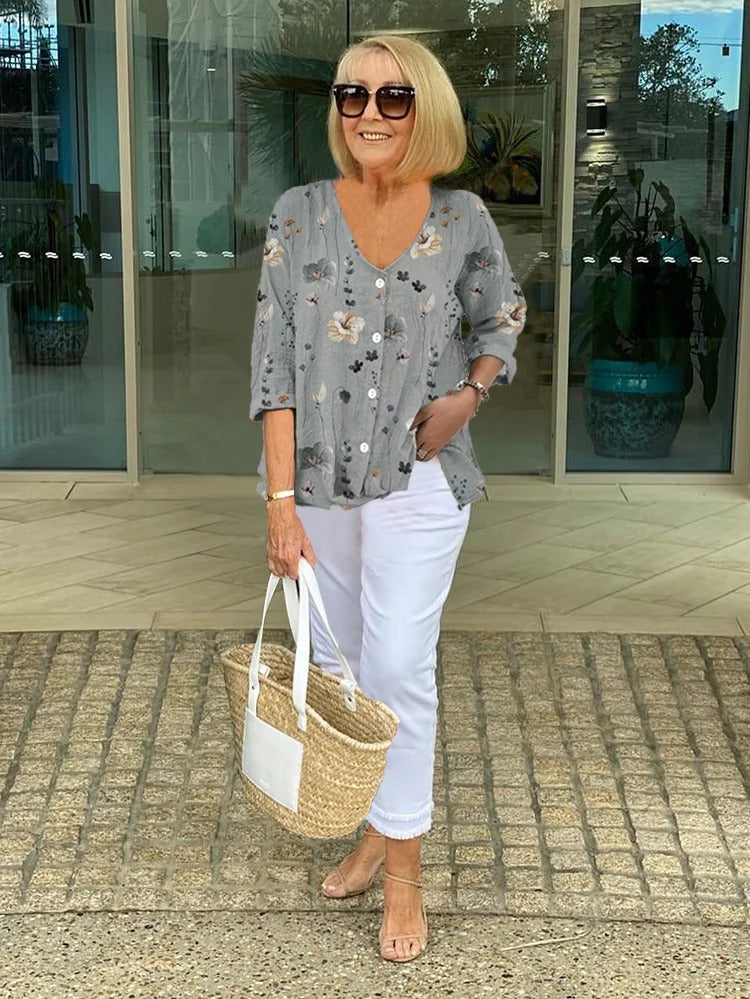 Bella | Cotton and Linen Floral Top