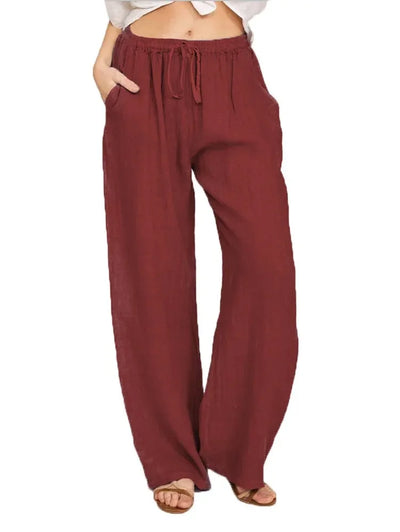 Harper - Cotton Linen Loose Solid Elastic Waist Trouser