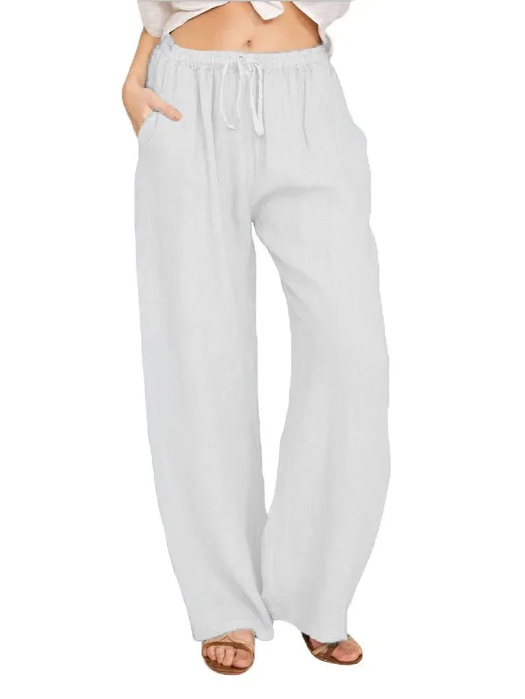 Harper - Cotton Linen Loose Solid Elastic Waist Trouser
