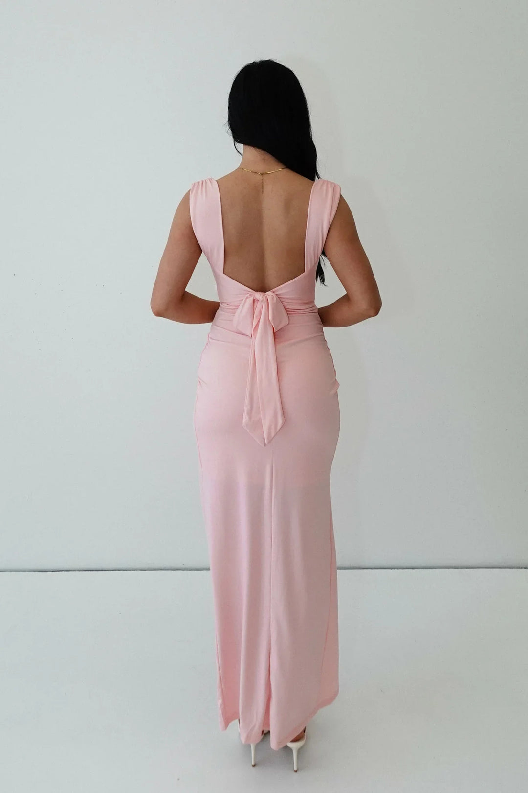Pink Bodycon Dress with Slit and Ruching
