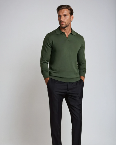 Long Sleeve Polo Without Buttons Green - Sophie New York