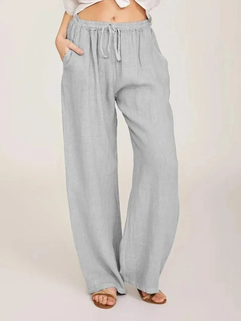 Harper - Cotton Linen Loose Solid Elastic Waist Trouser