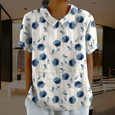 Charlotte™ | Cotton and Linen Shirt Dress with Floral Pattern