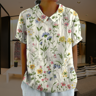 Charlotte™ | Cotton and Linen Shirt Dress with Floral Pattern