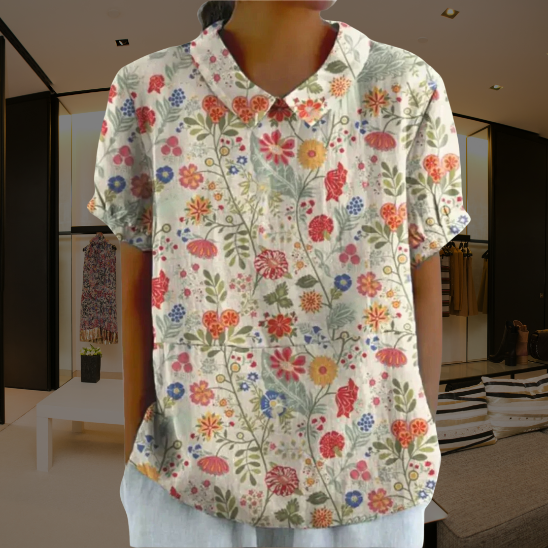 Charlotte™ | Cotton and Linen Shirt Dress with Floral Pattern