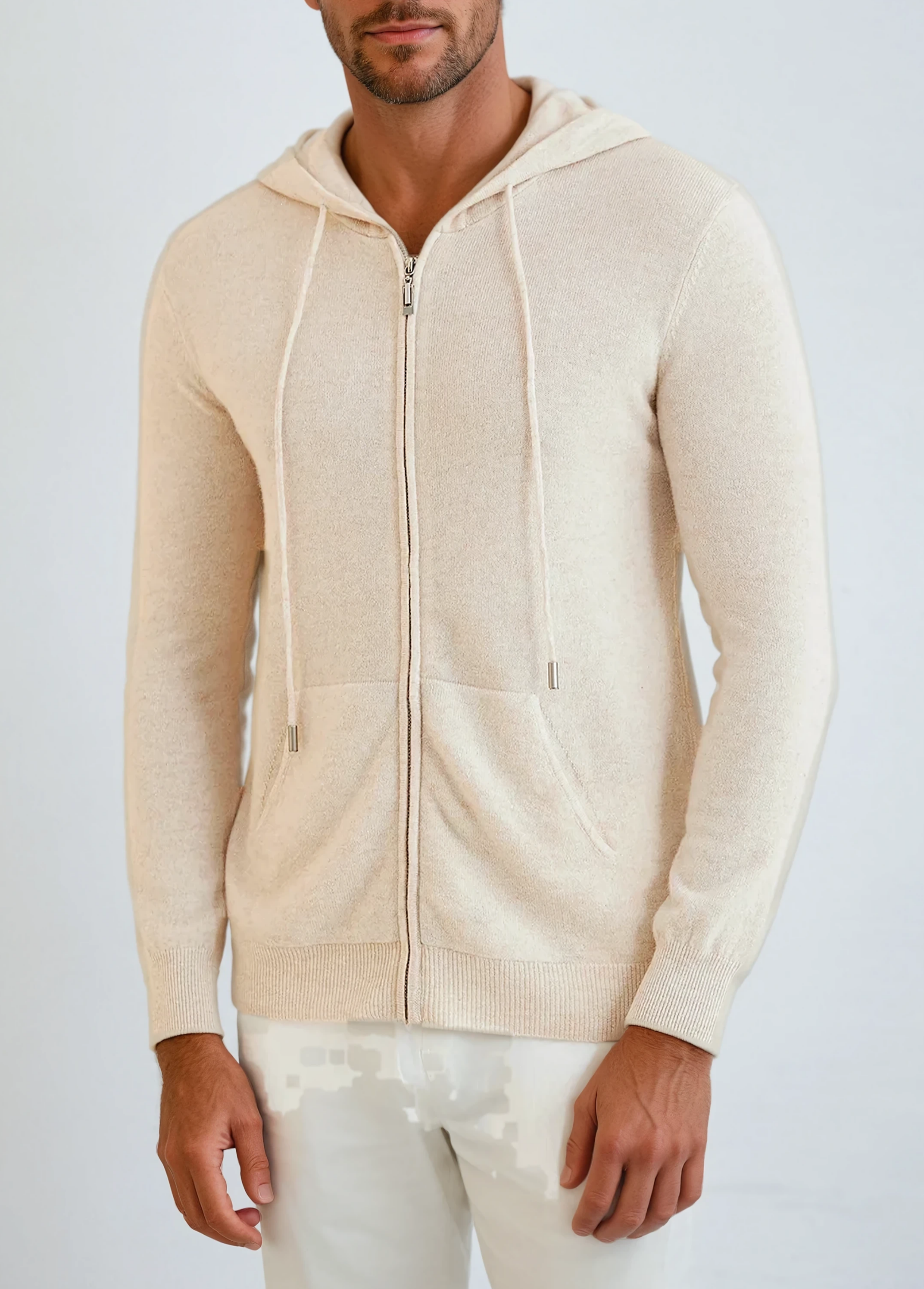 Cashmere Zip Vest - Cream Beige - Sophie New York