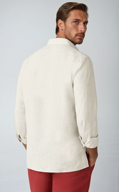 Linen Pop-over Shirt - Beige - Sophie New York