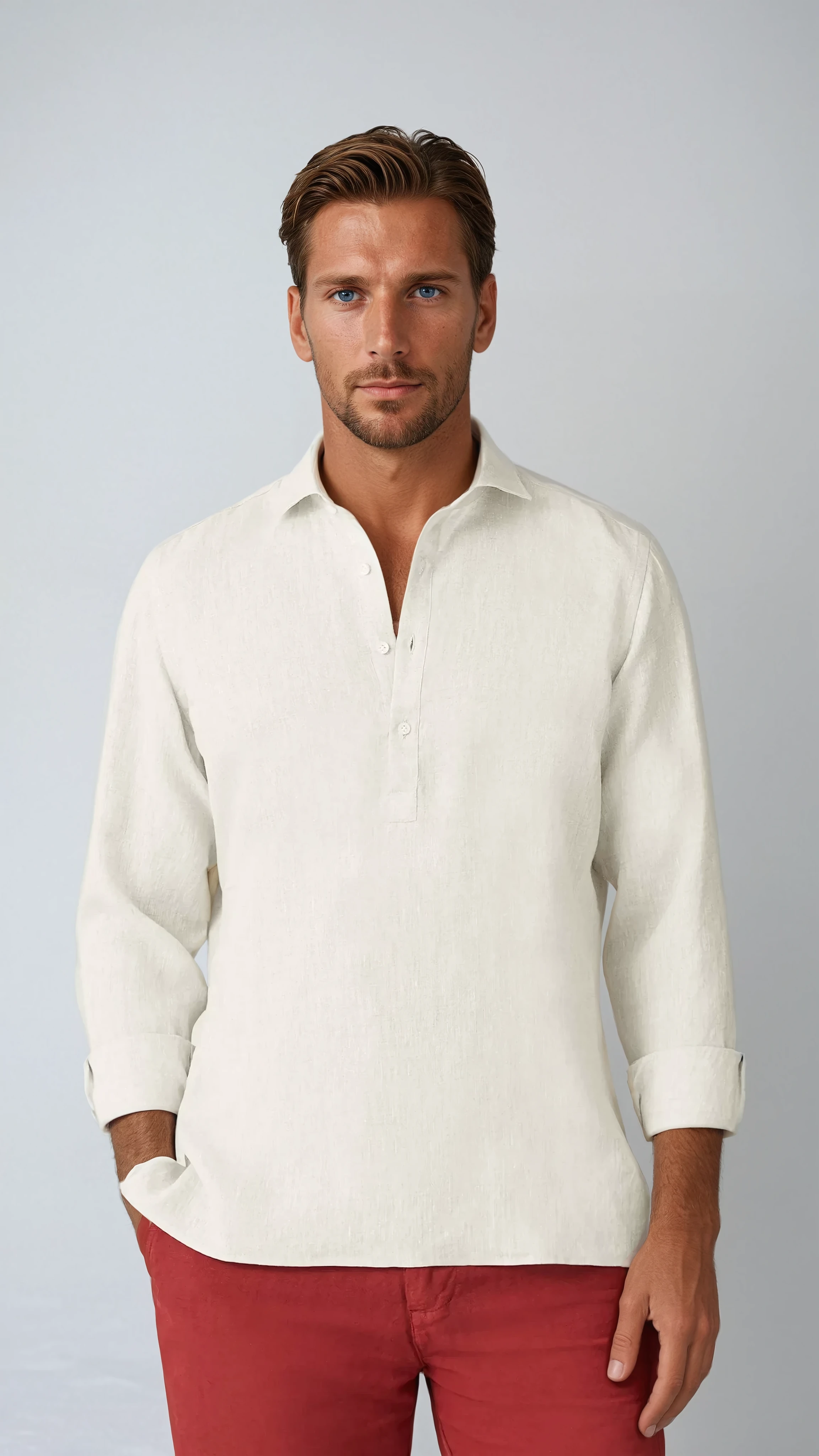 Linen Pop-over Shirt - Beige - Sophie New York