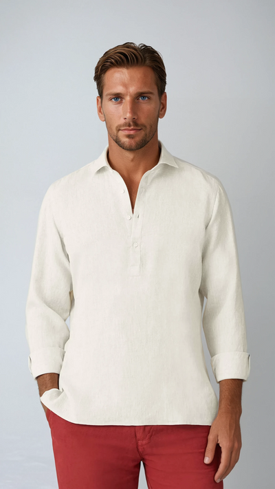 Linen Pop-over Shirt - Beige - Sophie New York