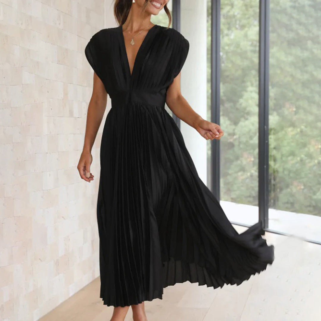 Jordan | Stylish Pleated V-Neck Midi Dress