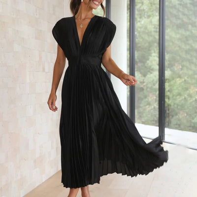 Jordan | Stylish Pleated V-Neck Midi Dress