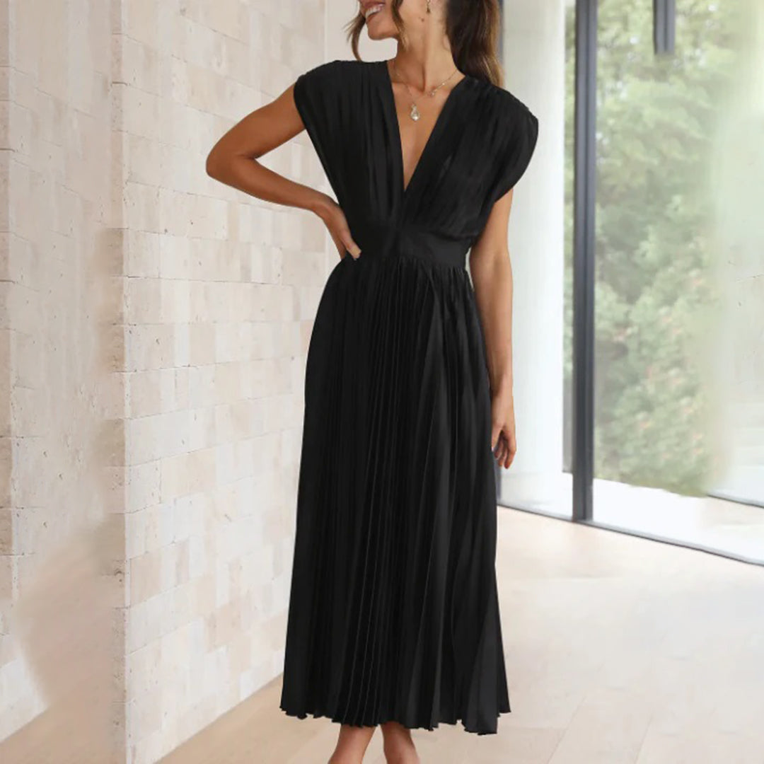 Jordan | Stylish Pleated V-Neck Midi Dress