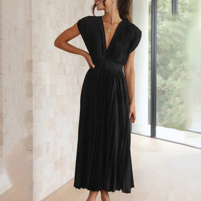 Jordan | Stylish Pleated V-Neck Midi Dress