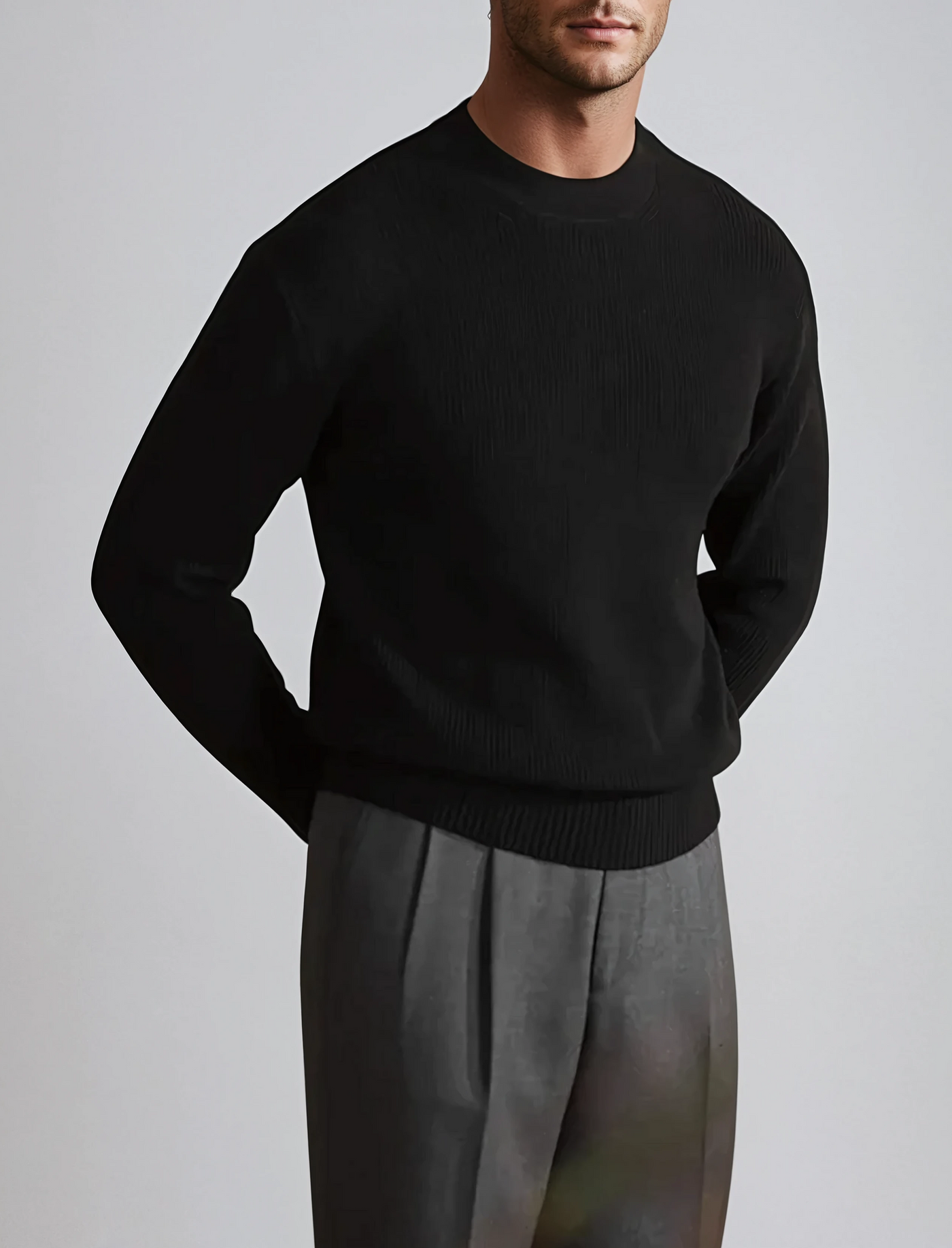 Ribbed O-Neck Sweater Black - Sophie New York